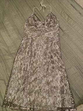 express silver sequin dress V Neck Express Dresses Sequin Demure Deep V-Neckline Sequin Dress Silver M